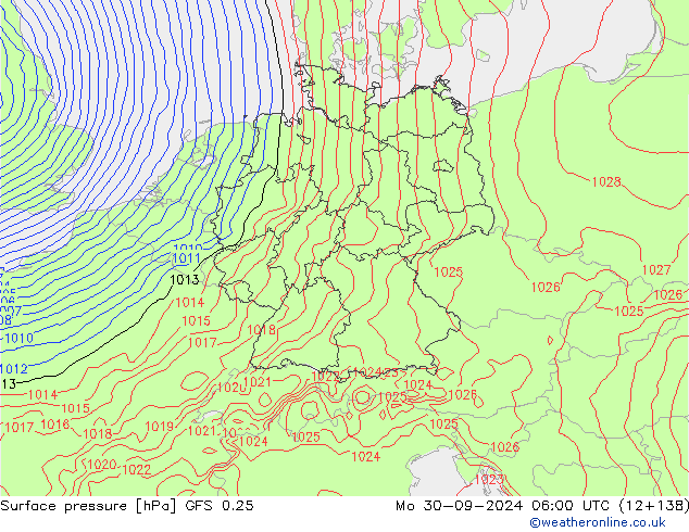 ciśnienie GFS 0.25 pon. 30.09.2024 06 UTC