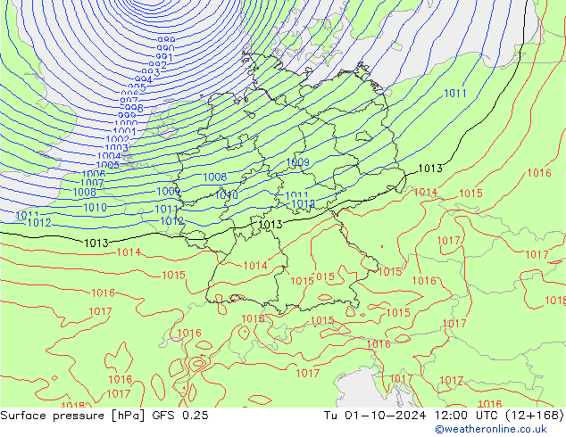 приземное давление GFS 0.25 вт 01.10.2024 12 UTC