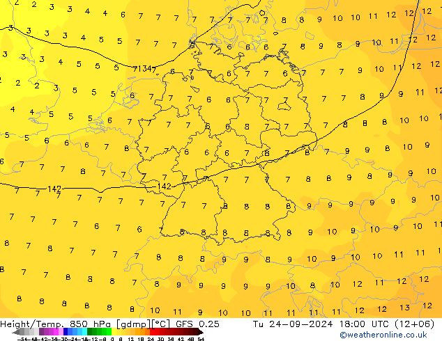 Z500/Rain (+SLP)/Z850 GFS 0.25 Út 24.09.2024 18 UTC