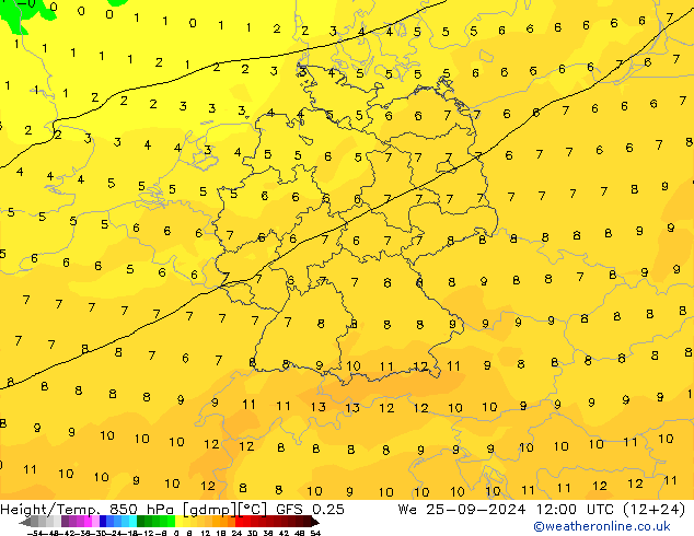 Z500/Yağmur (+YB)/Z850 GFS 0.25 Çar 25.09.2024 12 UTC