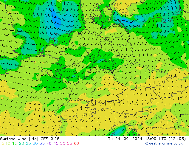 Bodenwind GFS 0.25 Di 24.09.2024 18 UTC