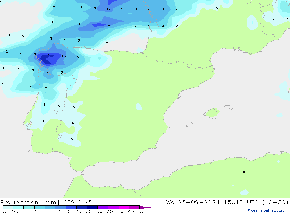 precipitação GFS 0.25 Qua 25.09.2024 18 UTC