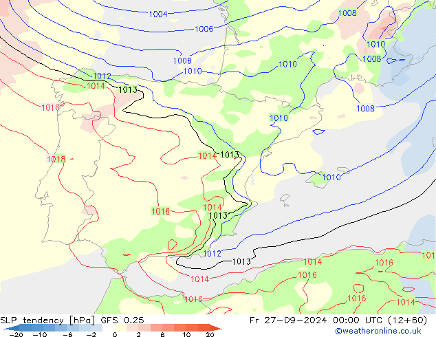 SLP tendency GFS 0.25 Fr 27.09.2024 00 UTC