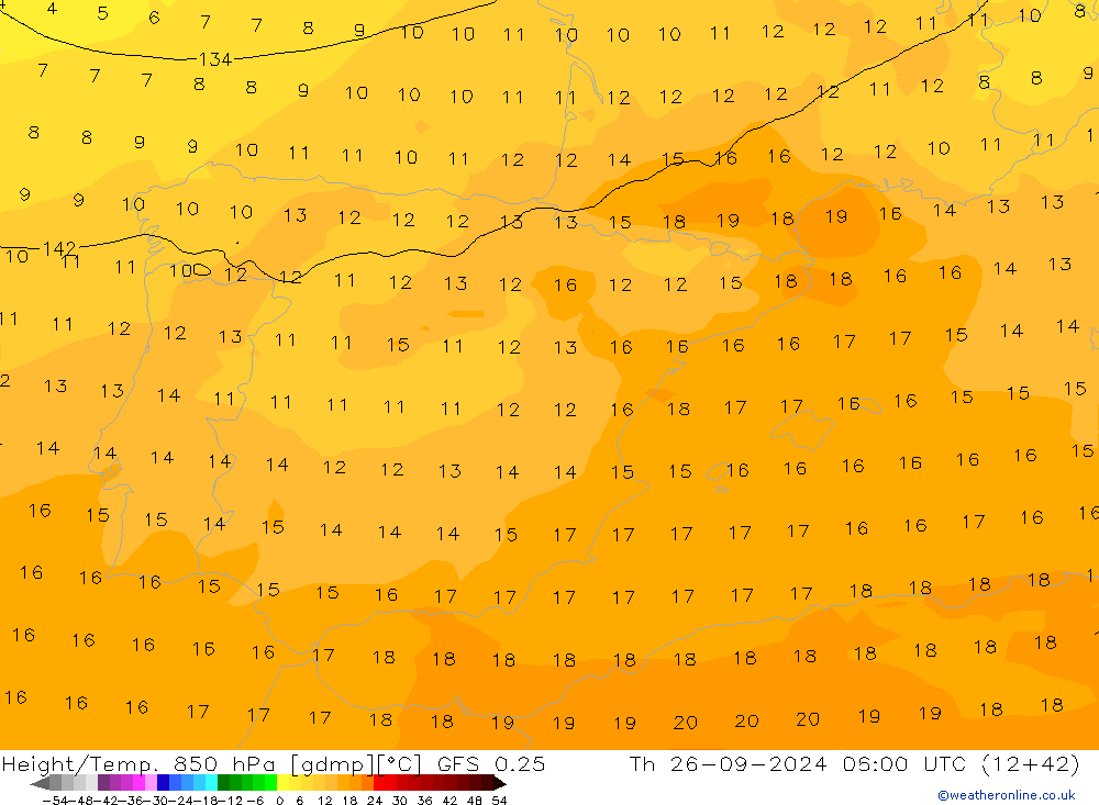 Height/Temp. 850 hPa GFS 0.25 gio 26.09.2024 06 UTC