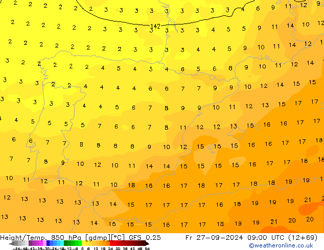 Height/Temp. 850 hPa GFS 0.25 pt. 27.09.2024 09 UTC