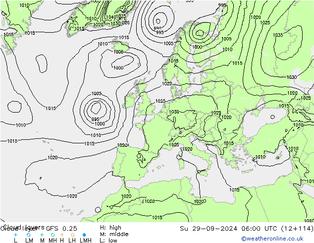 Cloud layer GFS 0.25 Вс 29.09.2024 06 UTC