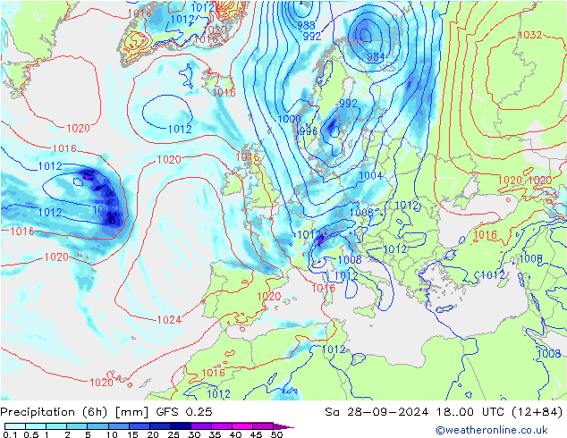 Z500/Yağmur (+YB)/Z850 GFS 0.25 Cts 28.09.2024 00 UTC