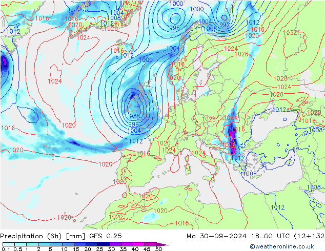 Z500/Rain (+SLP)/Z850 GFS 0.25 пн 30.09.2024 00 UTC