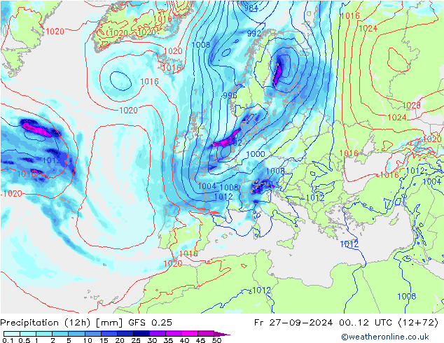 opad (12h) GFS 0.25 pt. 27.09.2024 12 UTC