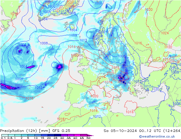 Precipitation (12h) GFS 0.25 Sa 05.10.2024 12 UTC