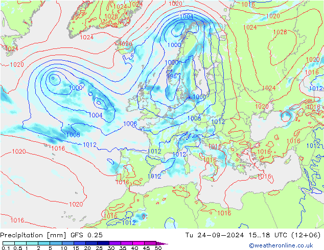 Precipitazione GFS 0.25 mar 24.09.2024 18 UTC