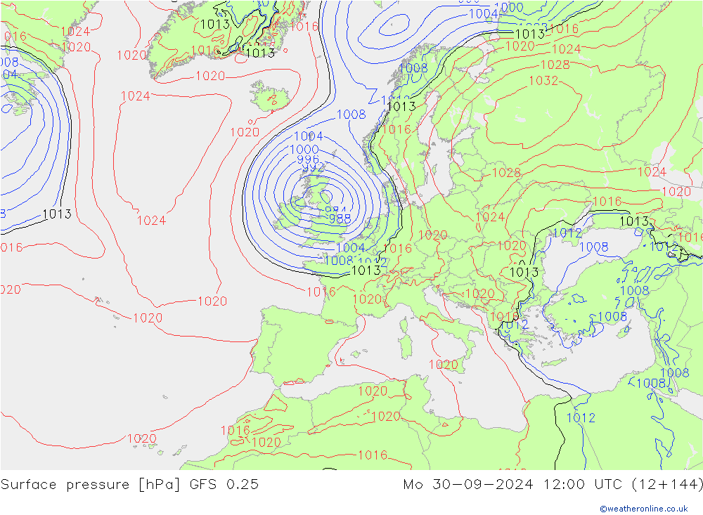 Presión superficial GFS 0.25 lun 30.09.2024 12 UTC