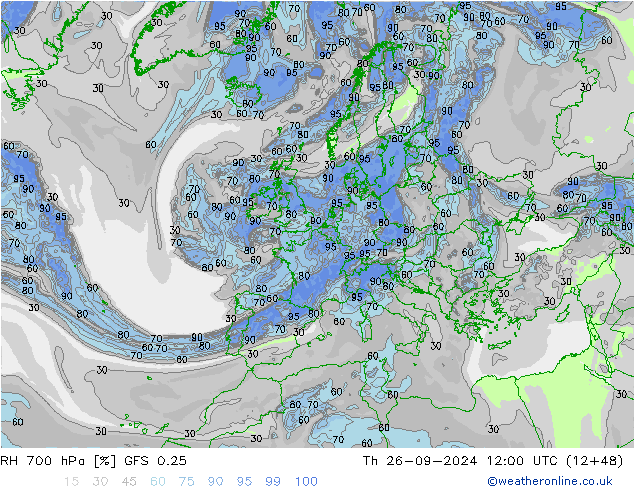 RH 700 hPa GFS 0.25 Do 26.09.2024 12 UTC