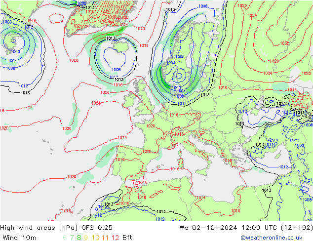 Sturmfelder GFS 0.25 Mi 02.10.2024 12 UTC