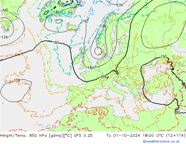 Z500/Rain (+SLP)/Z850 GFS 0.25 Tu 01.10.2024 18 UTC