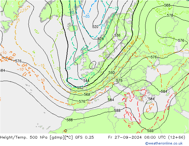 Geop./Temp. 500 hPa GFS 0.25 vie 27.09.2024 06 UTC