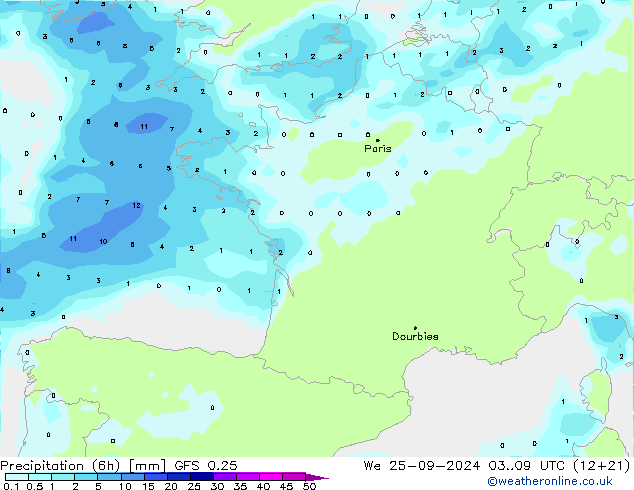 Z500/Rain (+SLP)/Z850 GFS 0.25 mer 25.09.2024 09 UTC