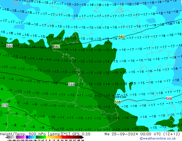 Z500/Rain (+SLP)/Z850 GFS 0.25 śro. 25.09.2024 00 UTC