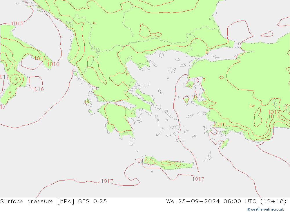 Yer basıncı GFS 0.25 Çar 25.09.2024 06 UTC