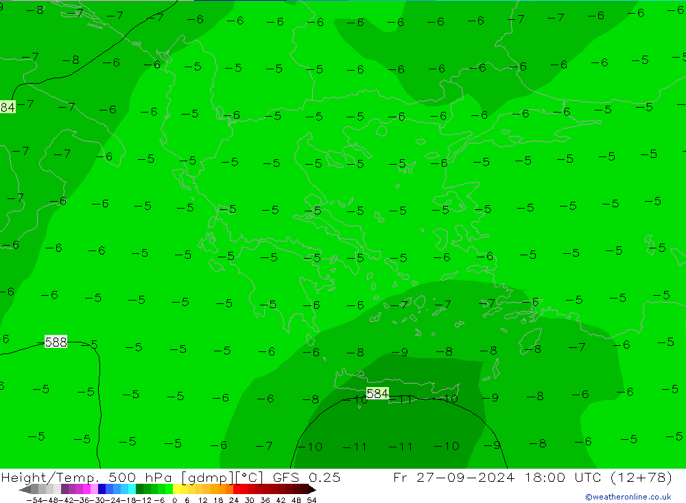 Z500/Rain (+SLP)/Z850 GFS 0.25 Fr 27.09.2024 18 UTC