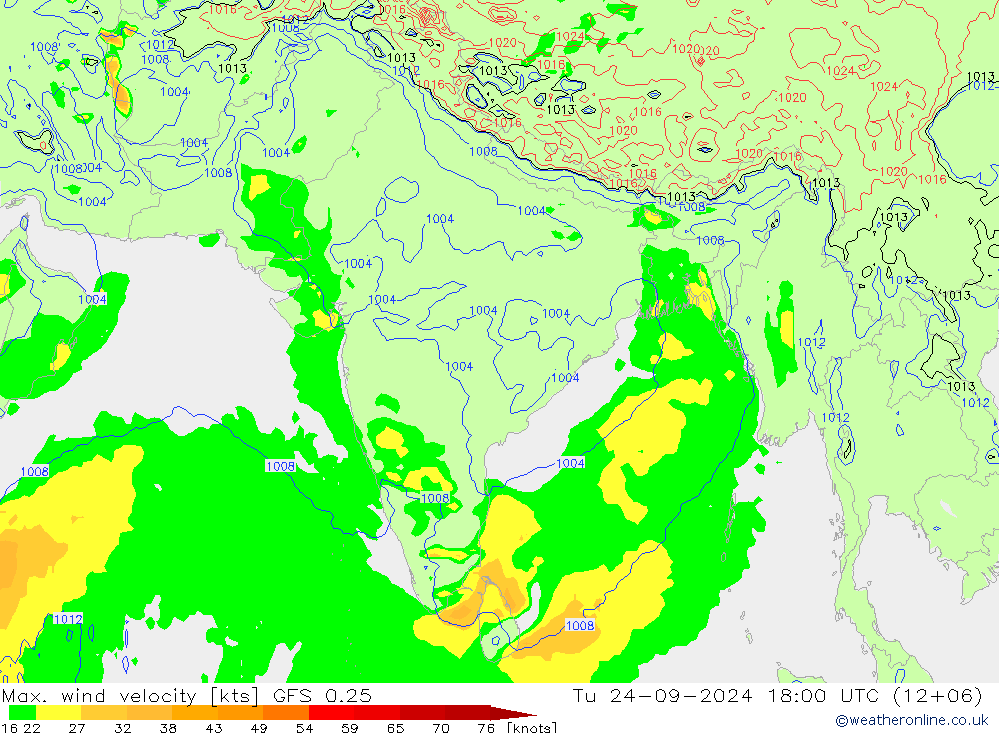 Maks. Rüzgar Hızı GFS 0.25 Sa 24.09.2024 18 UTC