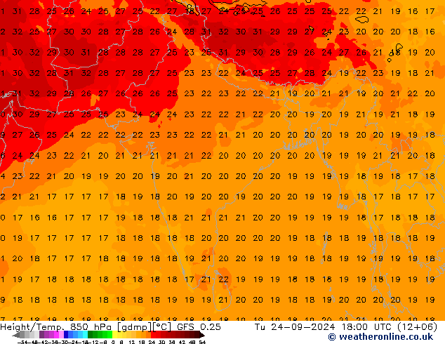 Z500/Rain (+SLP)/Z850 GFS 0.25 Ter 24.09.2024 18 UTC