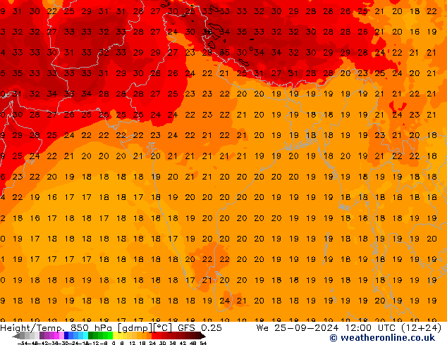 Z500/Rain (+SLP)/Z850 GFS 0.25 mer 25.09.2024 12 UTC