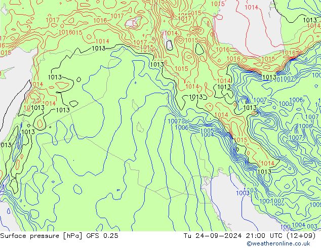 Surface pressure GFS 0.25 Tu 24.09.2024 21 UTC