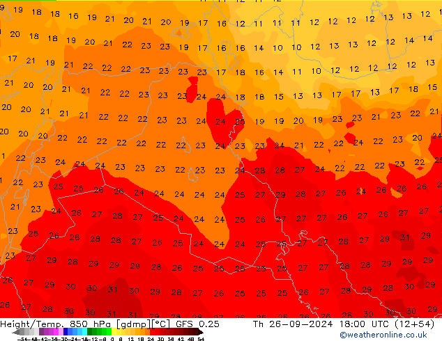 Z500/Rain (+SLP)/Z850 GFS 0.25 czw. 26.09.2024 18 UTC