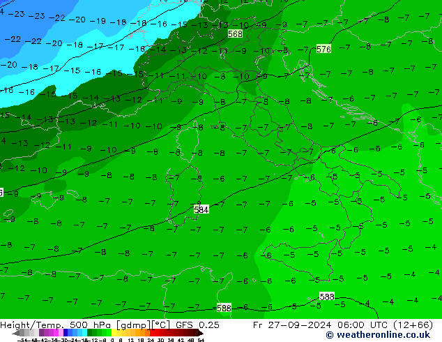 Geop./Temp. 500 hPa GFS 0.25 vie 27.09.2024 06 UTC