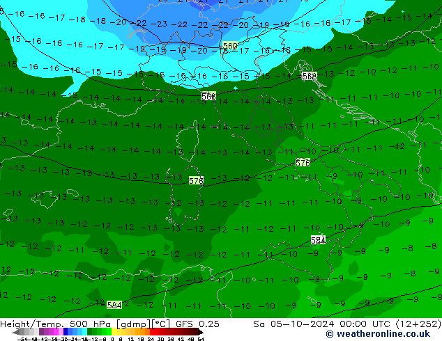 Z500/Rain (+SLP)/Z850 GFS 0.25 Sa 05.10.2024 00 UTC