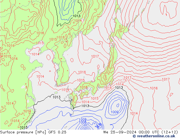 pression de l'air GFS 0.25 mer 25.09.2024 00 UTC