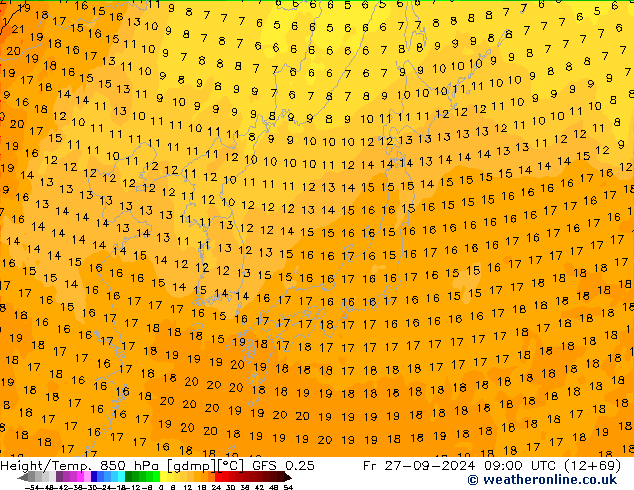 Z500/Yağmur (+YB)/Z850 GFS 0.25 Cu 27.09.2024 09 UTC