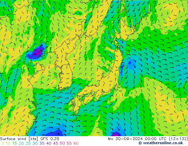 Surface wind GFS 0.25 Mo 30.09.2024 00 UTC