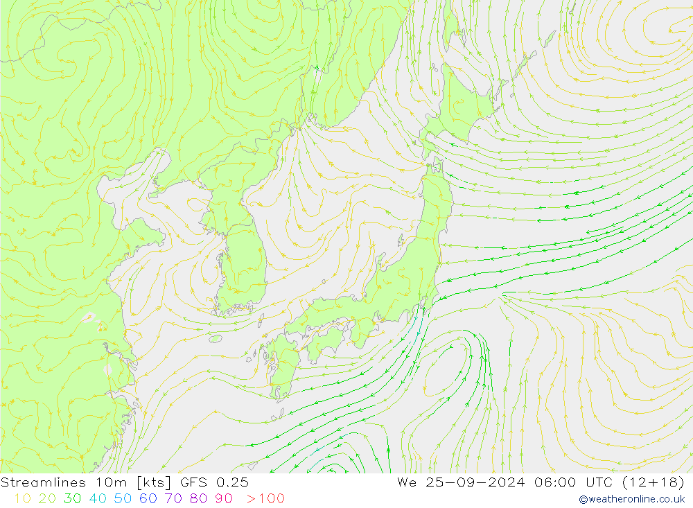 Ligne de courant 10m GFS 0.25 mer 25.09.2024 06 UTC