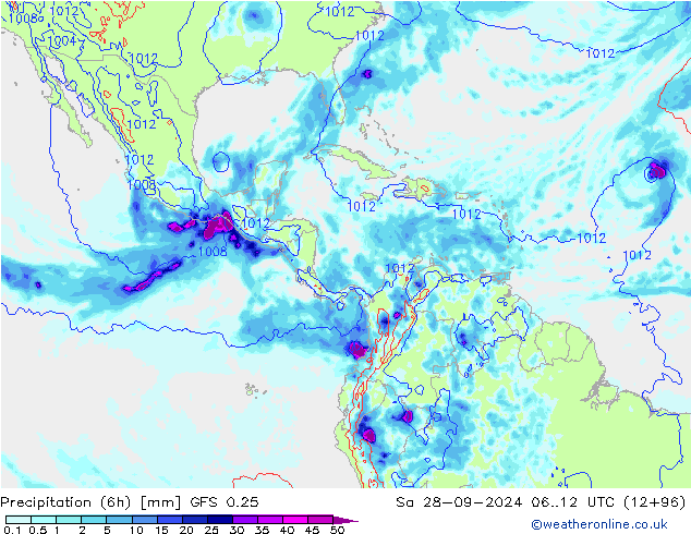 Z500/Rain (+SLP)/Z850 GFS 0.25 Sa 28.09.2024 12 UTC