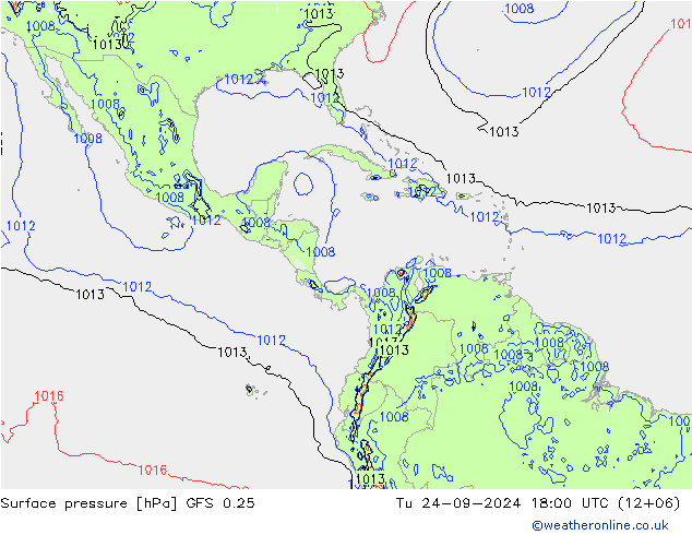 Surface pressure GFS 0.25 Tu 24.09.2024 18 UTC