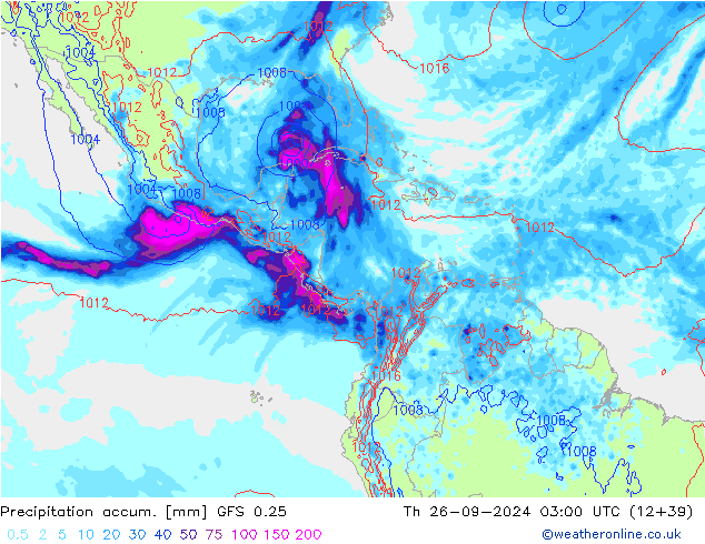 Precipitación acum. GFS 0.25 jue 26.09.2024 03 UTC