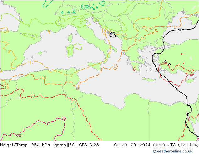 Z500/Rain (+SLP)/Z850 GFS 0.25 Dom 29.09.2024 06 UTC