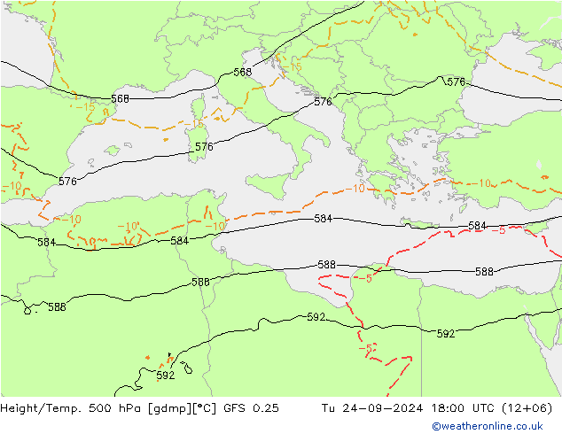 Z500/Rain (+SLP)/Z850 GFS 0.25 Tu 24.09.2024 18 UTC