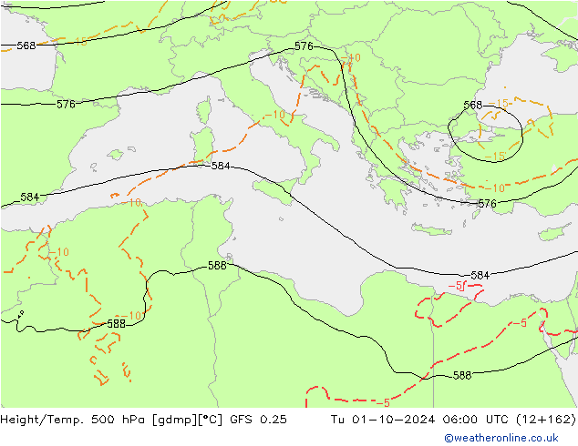 Z500/Rain (+SLP)/Z850 GFS 0.25 Ter 01.10.2024 06 UTC