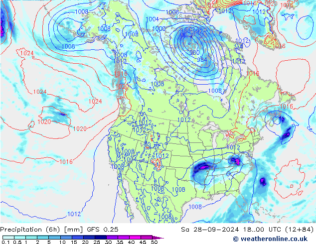 Z500/Rain (+SLP)/Z850 GFS 0.25 Sáb 28.09.2024 00 UTC