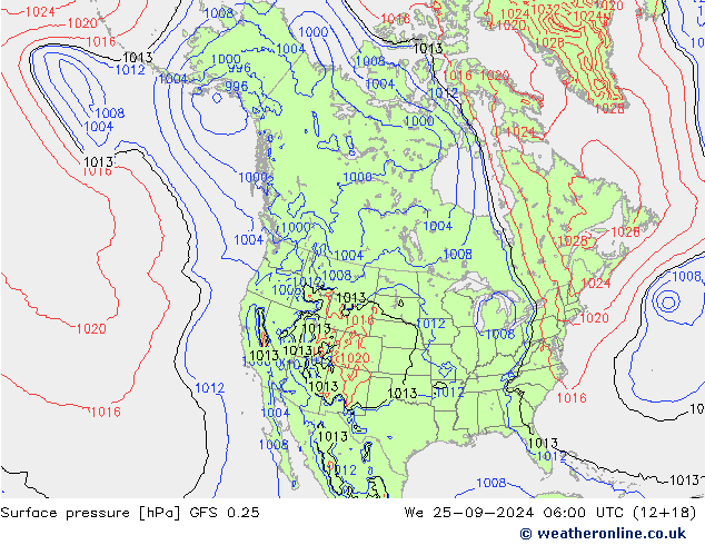 Presión superficial GFS 0.25 mié 25.09.2024 06 UTC