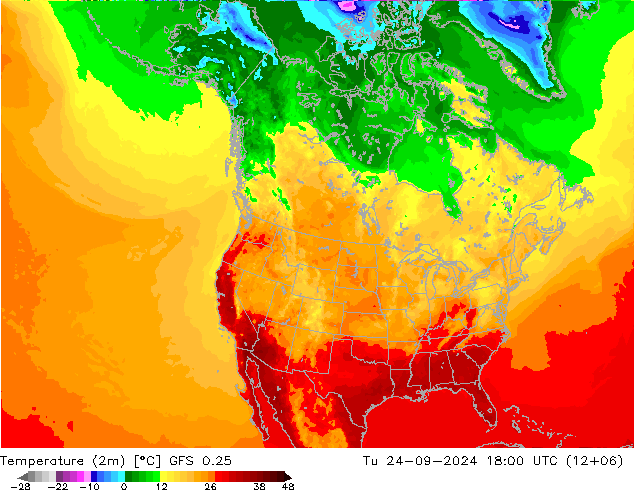 Temperatura (2m) GFS 0.25 Ter 24.09.2024 18 UTC