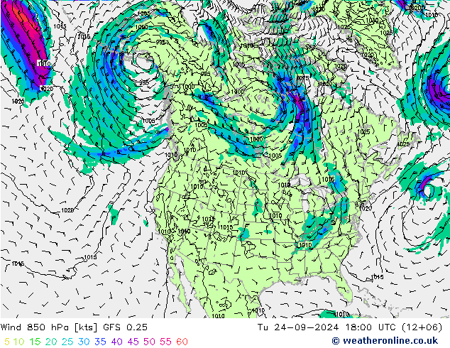 Vento 850 hPa GFS 0.25 mar 24.09.2024 18 UTC