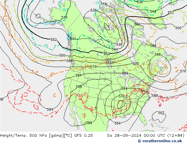 Height/Temp. 500 hPa GFS 0.25 so. 28.09.2024 00 UTC