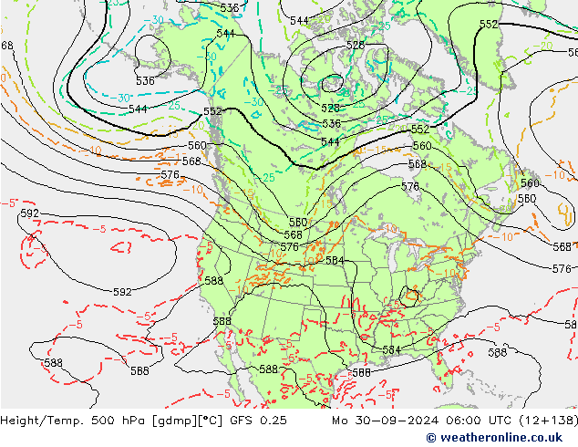 Z500/Rain (+SLP)/Z850 GFS 0.25 lun 30.09.2024 06 UTC