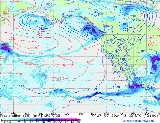 Precipitation (6h) GFS 0.25 Pá 27.09.2024 00 UTC