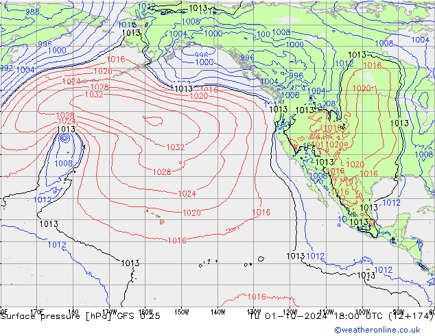 Surface pressure GFS 0.25 Tu 01.10.2024 18 UTC