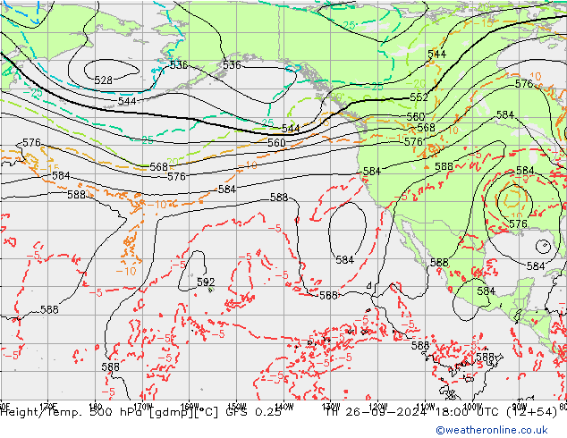 Z500/Rain (+SLP)/Z850 GFS 0.25 jue 26.09.2024 18 UTC